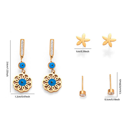 Set De Aretes De Flores Y Circonitas Pendientes Elegante En Titanio