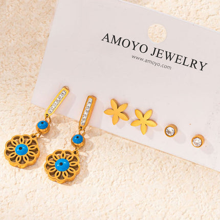 Set De Aretes De Flores Y Circonitas Pendientes Elegante En Titanio