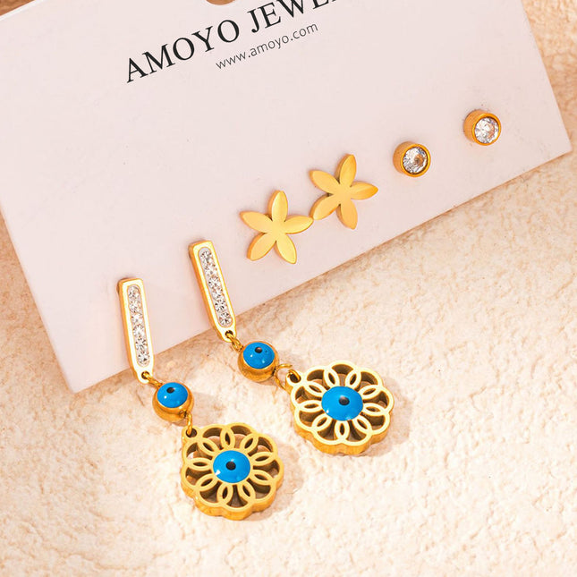 Set De Aretes De Flores Y Circonitas Pendientes Elegante En Titanio