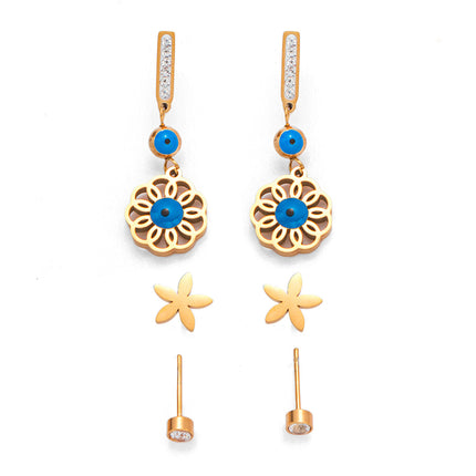 Set De Aretes De Flores Y Circonitas Pendientes Elegante En Titanio
