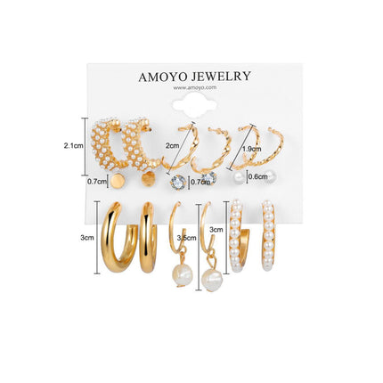 Set De Aretes De Moda Con Perlas Y Aros Formas Irregulares Para Mujer