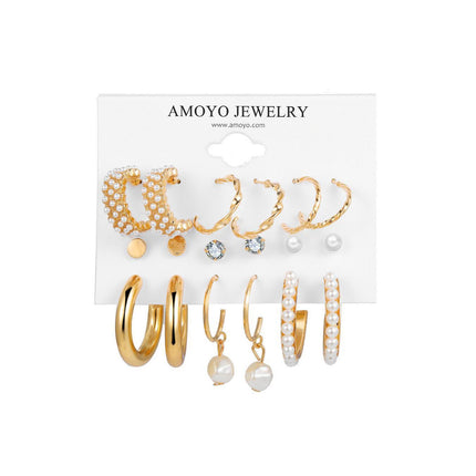 Set De Aretes De Moda Con Perlas Y Aros Formas Irregulares Para Mujer
