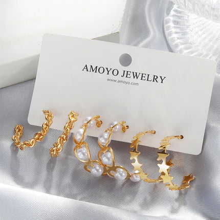 Aretes Aleación Metálicos Con Estrellas Y Corazones Diseño Versátil