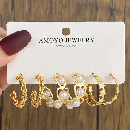 Aretes Aleación Metálicos Con Estrellas Y Corazones Diseño Versátil
