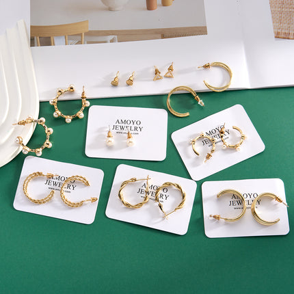 Aretes Con Perlas Artificiales Y Aros Simples Elegante En Aleación Set