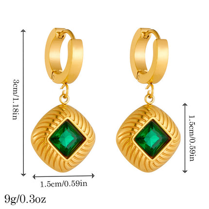 Set De Aretes Y Collar Con Circón Verde En Cuadra Y Cadena Elegante