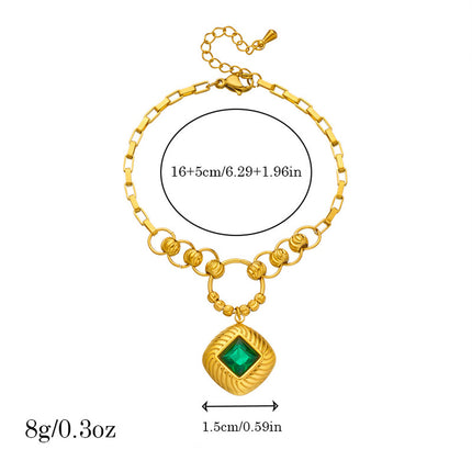 Set De Aretes Y Collar Con Circón Verde En Cuadra Y Cadena Elegante