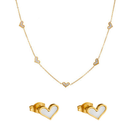 Aretes Y Collar De Acero Inoxidable De Corazón Blanco Estilo Moda