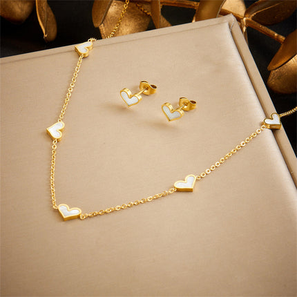 Aretes Y Collar De Acero Inoxidable De Corazón Blanco Estilo Moda