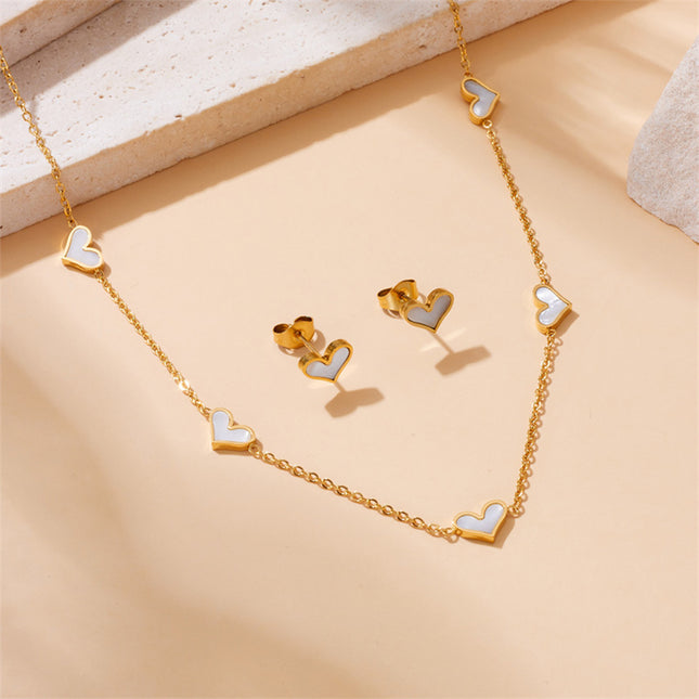 Aretes Y Collar De Acero Inoxidable De Corazón Blanco Estilo Moda