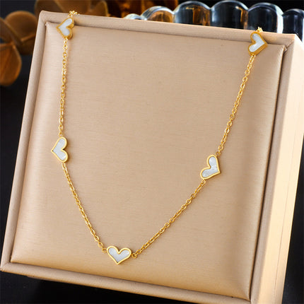 Aretes Y Collar De Acero Inoxidable De Corazón Blanco Estilo Moda