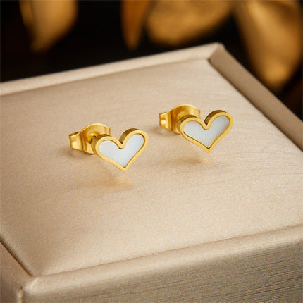 Aretes Y Collar De Acero Inoxidable De Corazón Blanco Estilo Moda