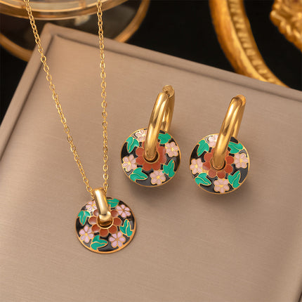 Aretes Y Collar Set De Vintage De Acero De Titanio Diseño Elegante