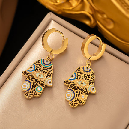 Aretes Y Collar De Acero Titanio Con Colgante De Ojo Del Diablo Palma