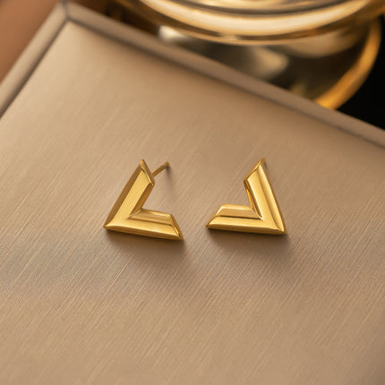 Aretes Y Collar De Acero Titanio En Forma De V Diseño Minimalista