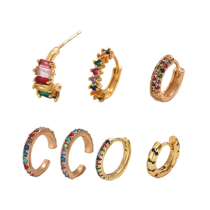 Set De Aretes Y Aretes Clip De Cobre Con Coloridos Circónes Para Mujer