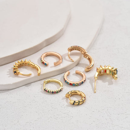 Set De Aretes Y Aretes Clip De Cobre Con Coloridos Circónes Para Mujer