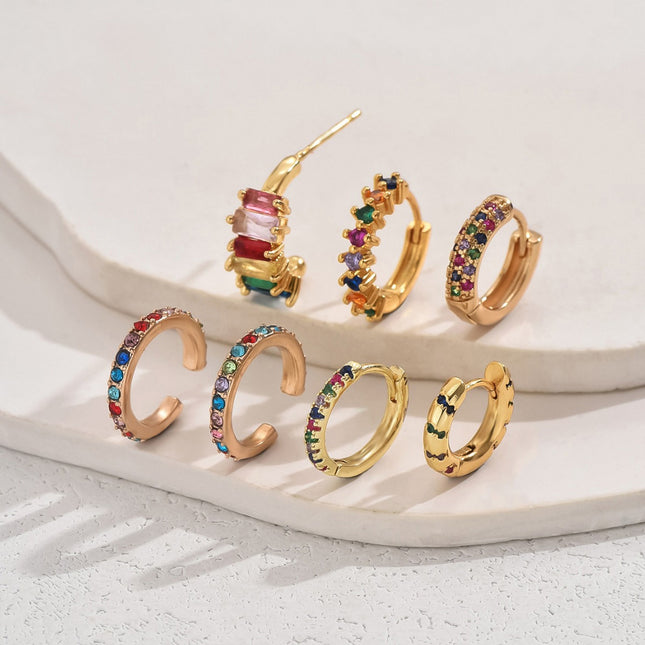 Set De Aretes Y Aretes Clip De Cobre Con Coloridos Circónes Para Mujer