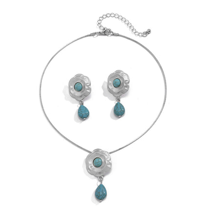 Aretes Y Collar Set De Aleación Con Turquesa Diseño Elegante