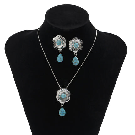 Aretes Y Collar Set De Aleación Con Turquesa Diseño Elegante