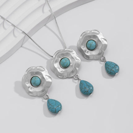 Aretes Y Collar Set De Aleación Con Turquesa Diseño Elegante