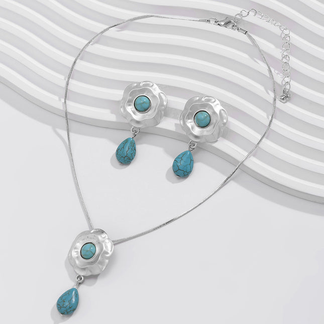 Aretes Y Collar Set De Aleación Con Turquesa Diseño Elegante