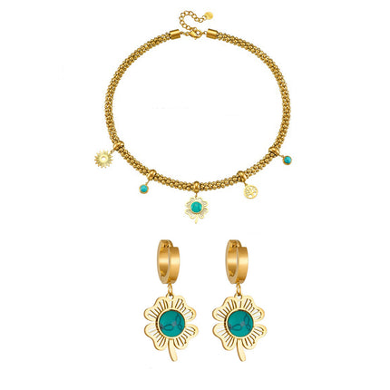 Aretes Y Collar Set Con Colgantes De Trébol, Sol Y Árbol De La Vida