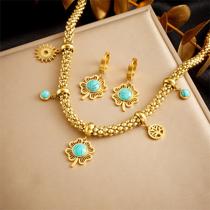 Aretes Y Collar Set Con Colgantes De Trébol, Sol Y Árbol De La Vida
