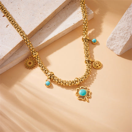 Aretes Y Collar Set Con Colgantes De Trébol, Sol Y Árbol De La Vida