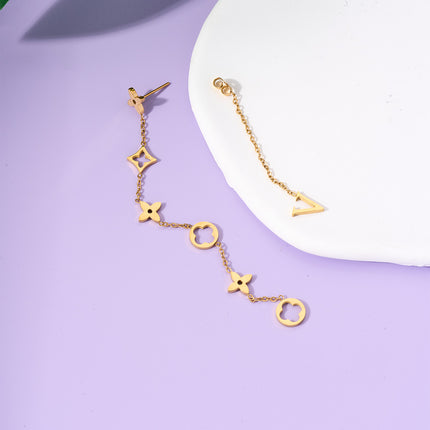 Aretes Largos Con Diseño De Trébol De Cuatro Hojas En Acero De Titanio