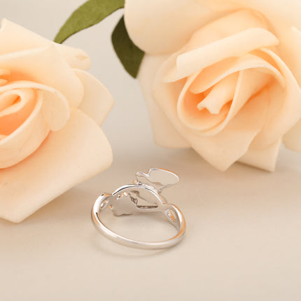 Anillo Con Diseño De Mariposa Y Flor Con Diamantes De Zirconia En Aleación Chapado En Plata