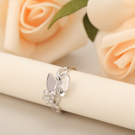 Anillo Con Diseño De Mariposa Y Flor Con Diamantes De Zirconia En Aleación Chapado En Plata
