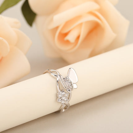 Anillo Con Diseño De Mariposa Y Flor Con Diamantes De Zirconia En Aleación Chapado En Plata