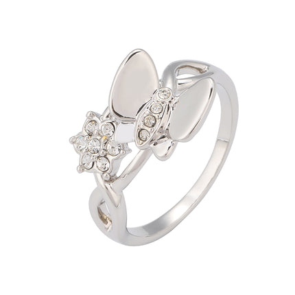 Anillo Con Diseño De Mariposa Y Flor Con Diamantes De Zirconia En Aleación Chapado En Plata