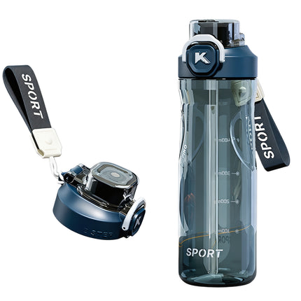 Botella Deportiva 600ml con Popote, Hermética para Gimnasio y Camping