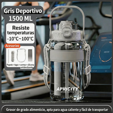 Botella Deportiva 1500Ml con Sorbete y Correa para Gimnasio y Aire Libre