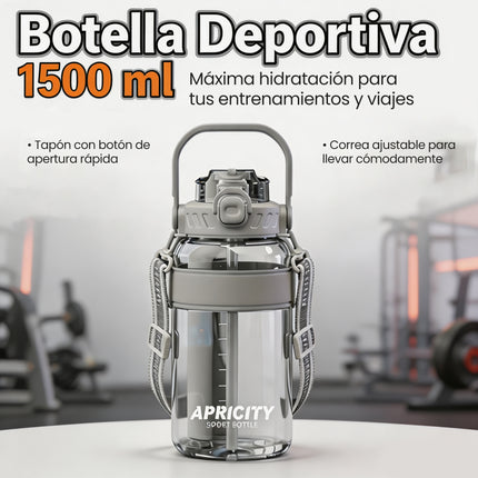 Botella Deportiva 1500Ml con Sorbete y Correa para Gimnasio y Aire Libre