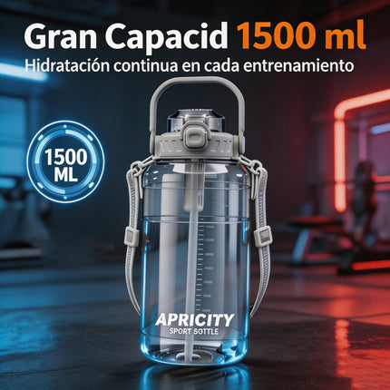 Botella Deportiva 1500Ml con Sorbete y Correa para Gimnasio y Aire Libre