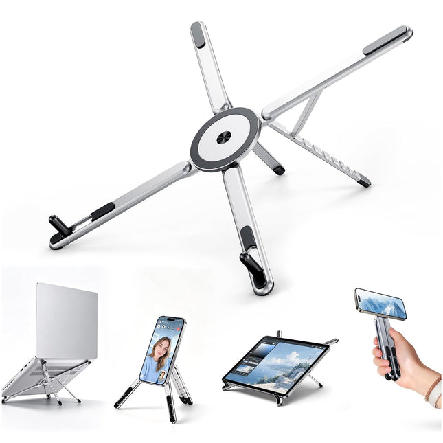Soporte Magnético Plegable para Laptop, Tableta y Celular, Ajustable en 8 Niveles de Aluminio, Soporte Multiusos Portátil con Refrigeración de Aire