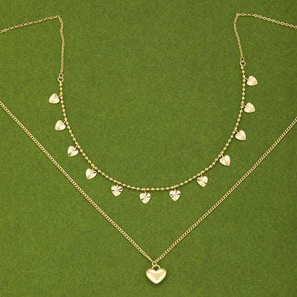 Collar Con Colgante De Corazón Brillante De Doble Capa De Lujo Leve De Moda