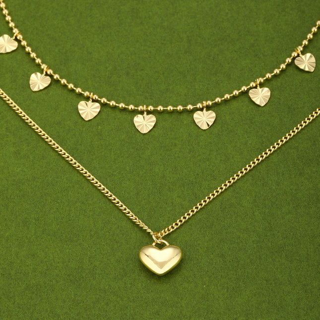 Collar Con Colgante De Corazón Brillante De Doble Capa De Lujo Leve De Moda