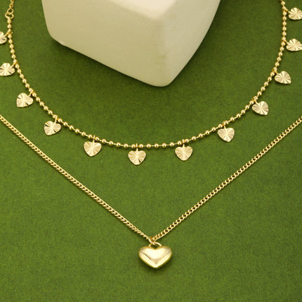 Collar Con Colgante De Corazón Brillante De Doble Capa De Lujo Leve De Moda