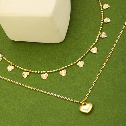 Collar Con Colgante De Corazón Brillante De Doble Capa De Lujo Leve De Moda