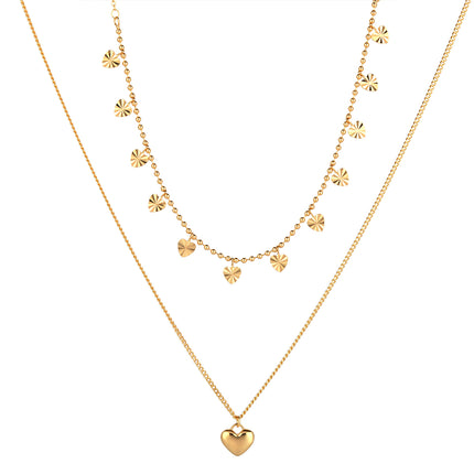 Collar Con Colgante De Corazón Brillante De Doble Capa De Lujo Leve De Moda