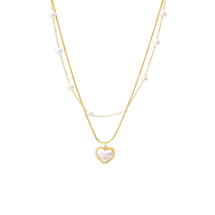 Collares De Doble Capa Collar Colgante De Corazón Chapados En Oro De 18K