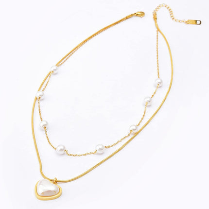 Collares De Doble Capa Collar Colgante De Corazón Chapados En Oro De 18K