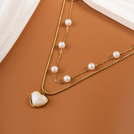 Collares De Doble Capa Collar Colgante De Corazón Chapados En Oro De 18K