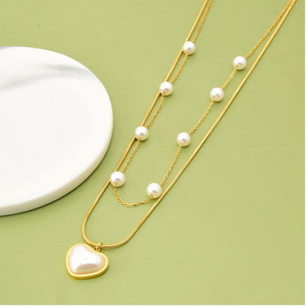 Collares De Doble Capa Collar Colgante De Corazón Chapados En Oro De 18K