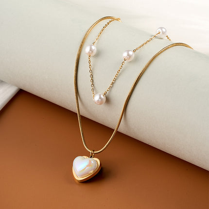 Collares De Doble Capa Collar Colgante De Corazón Chapados En Oro De 18K