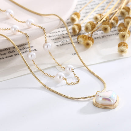 Collares De Doble Capa Collar Colgante De Corazón Chapados En Oro De 18K
